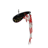 Black and gold Triple X fishing lure with red and white skirt for freshwater fishing.